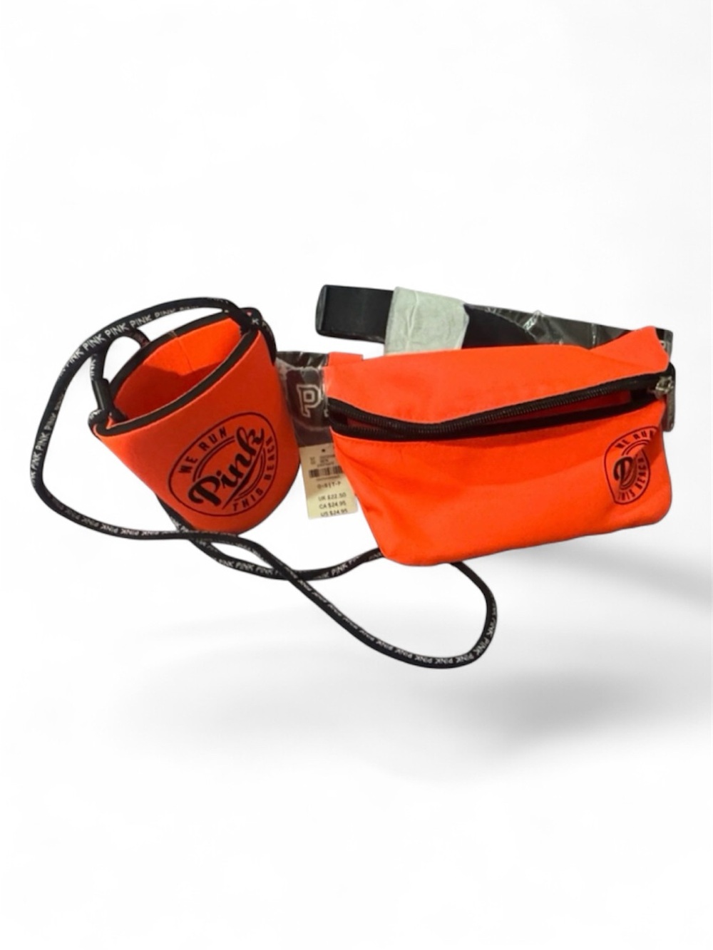 PINK Victoria's Secret Neon Orange Crossbody Pouch and Cup Holder Set